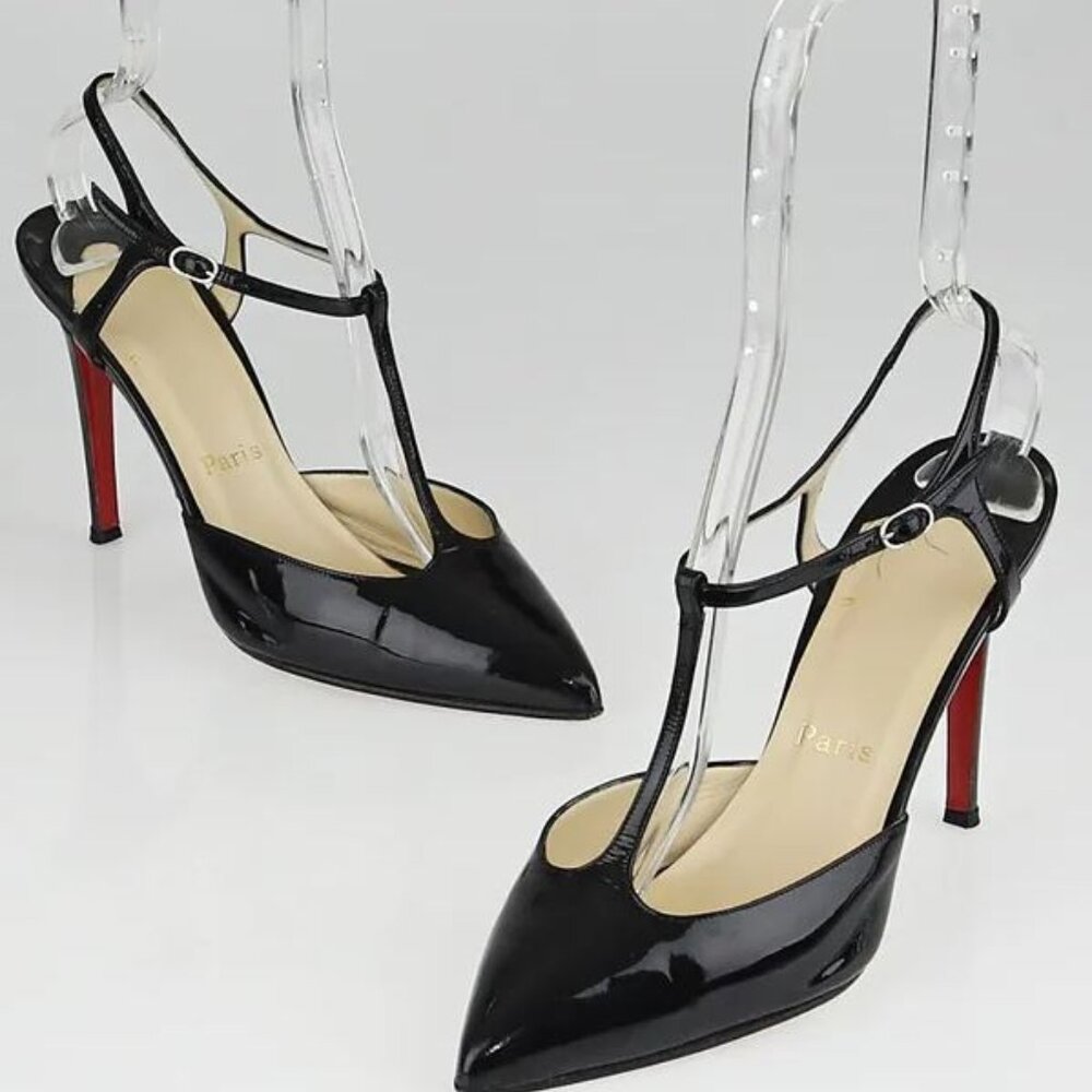 CHRISTIAN LOUBOUTIN Black Patent Leather Coxinelle T-Bar Pumps Size 42 US 11